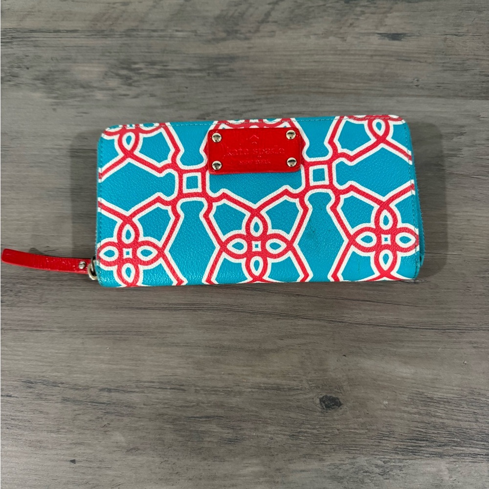 Kate Spade Neda Moroccan Market Turquoise & Flame Zip-Around Wallet/Clutch